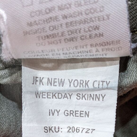 Women's Warp & Weft JFK NYC Weekday Skinny IVY Green Ankle Zipper Size 16x27 - Picture 5 of 7
